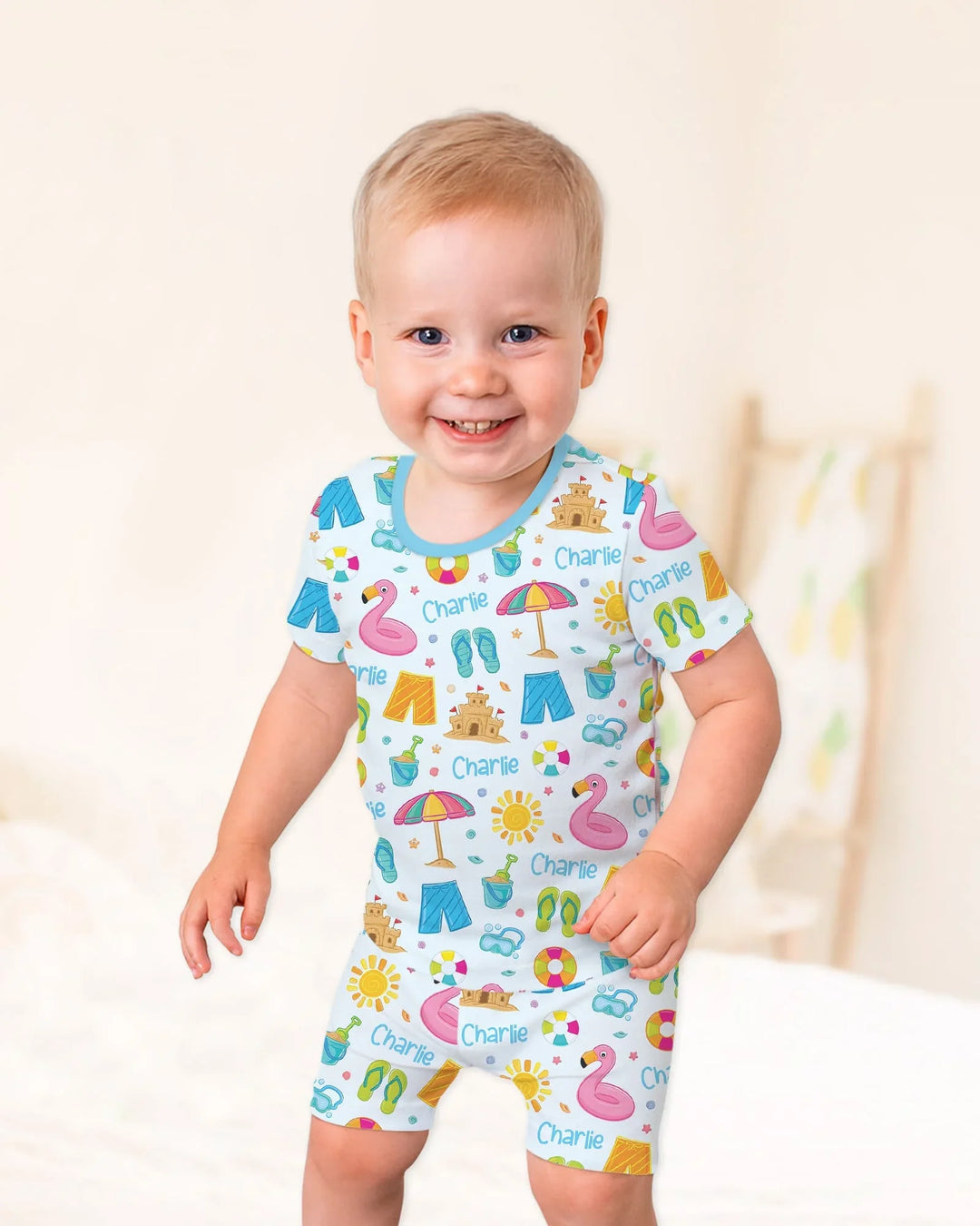 Custom Name Summer is Fun Bamboo Two Piece Short Sleeve Shorts Pajama Set