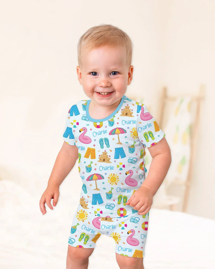 Custom Name Summer is Fun Bamboo Two Piece Short Sleeve Shorts Pajama Set
