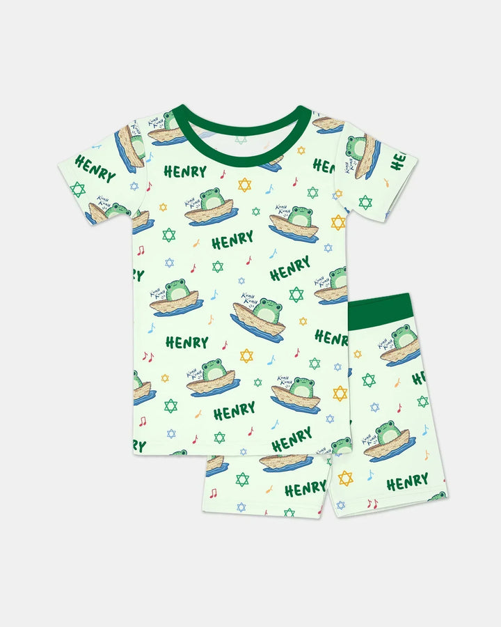 Frogs Here, Frogs There Passover Custom Name Bamboo Two Piece Short Sleeve Shorts Pajama Set