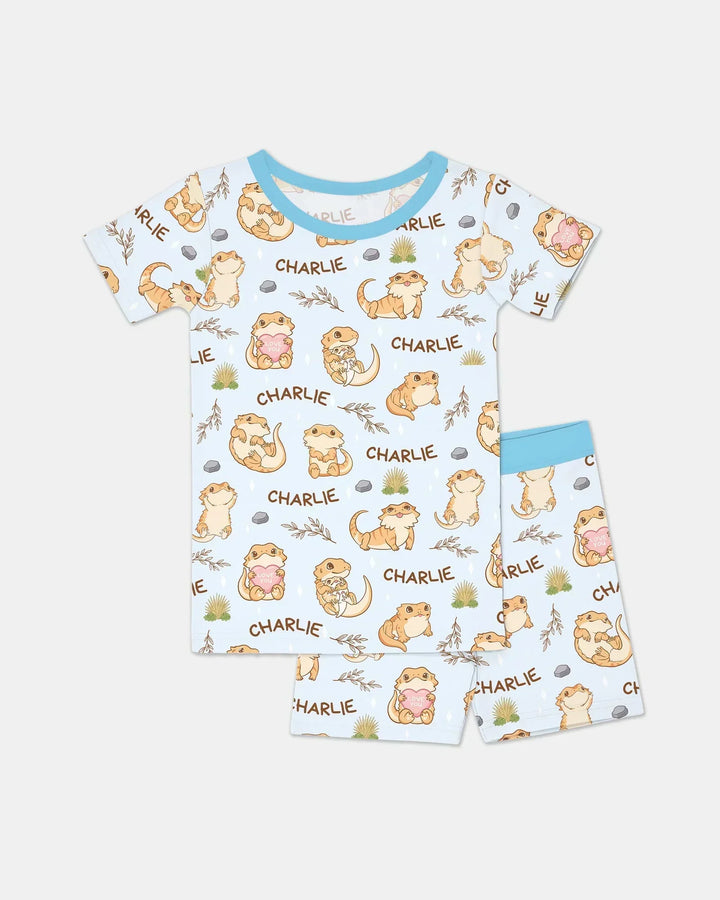 Custom Name Clueless Beardie Bamboo Two Piece Short Sleeve Shorts Pajama Set