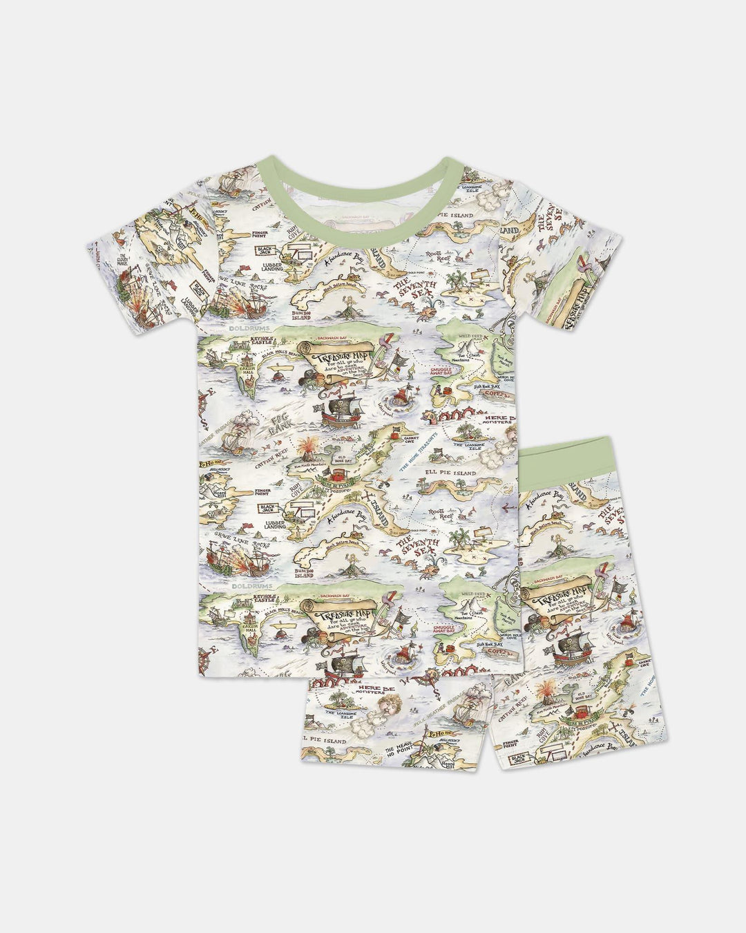 Pirate Treasure Map Daddy & Baby Matching Bamboo Two Piece Short Sleeve Shorts Pajama Set