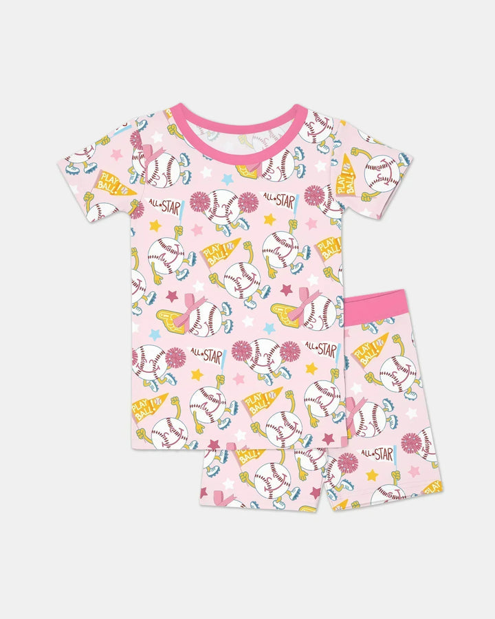 Baseball Crew Bamboo Two Piece Short Sleeve Shorts Pajama Set