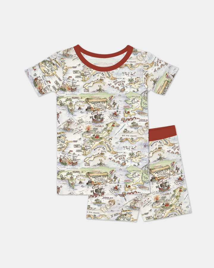 Pirate Treasure Map Daddy & Baby Matching Bamboo Two Piece Short Sleeve Shorts Pajama Set