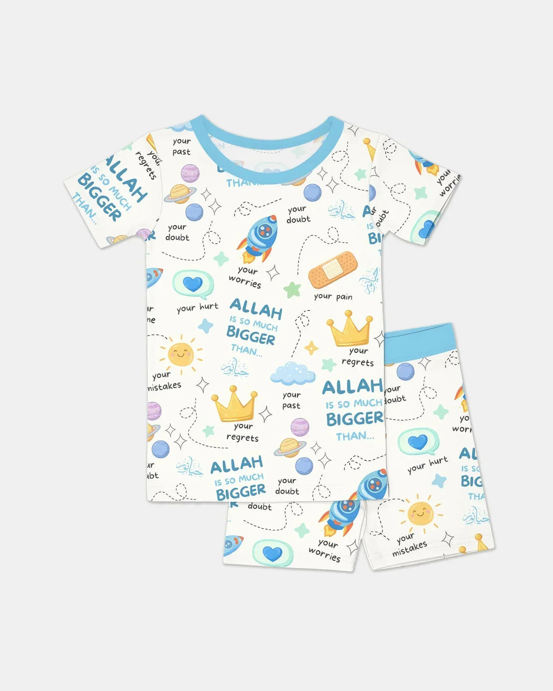 "Allah Is So Much Bigger Than..." Family Matching Bamboo Two Piece Short Sleeve Shorts Pajama Set