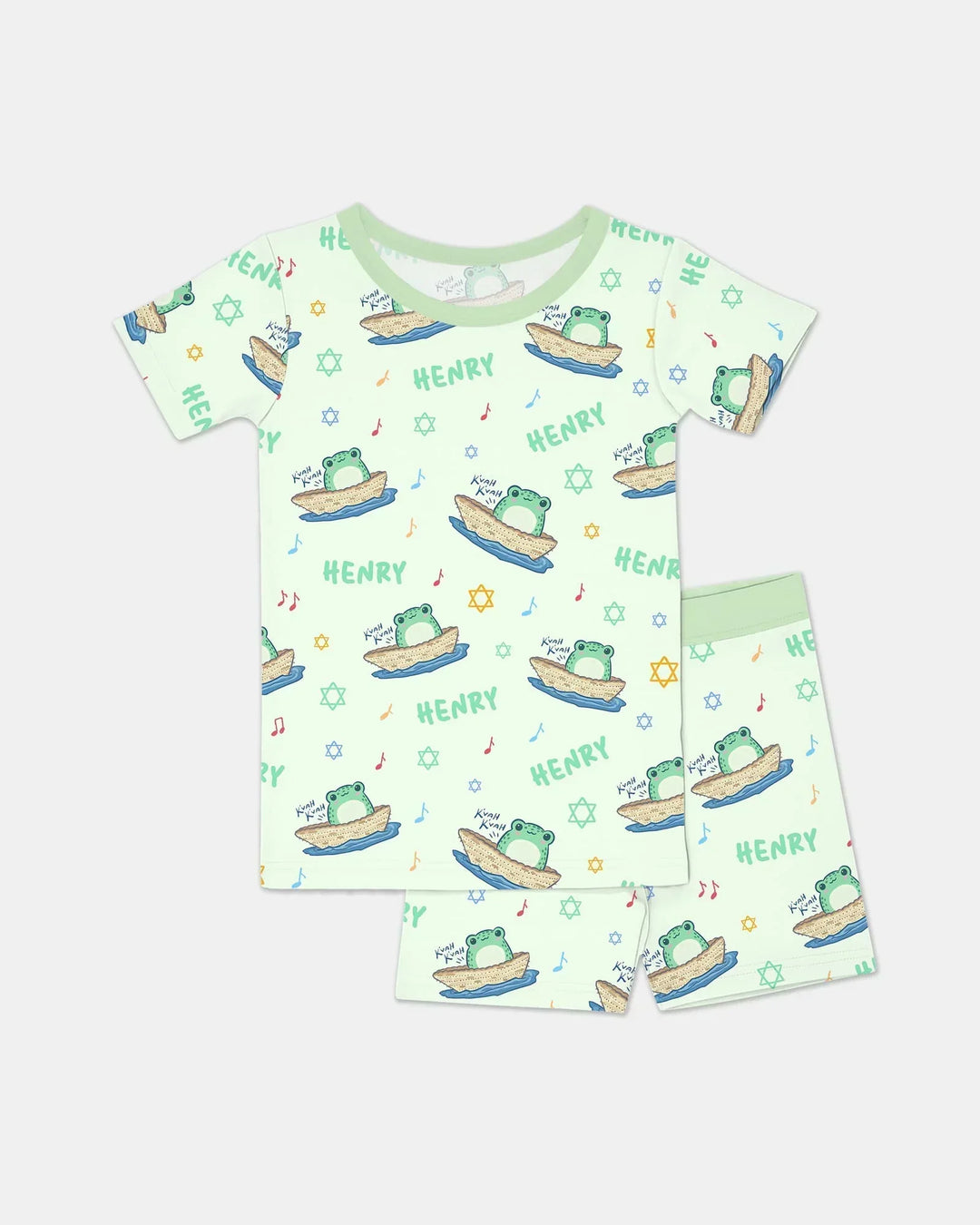 Frogs Here, Frogs There Passover Custom Name Bamboo Two Piece Short Sleeve Shorts Pajama Set