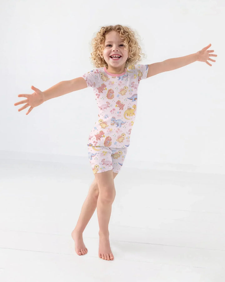 Dino Easter Bamboo Two Piece Short Sleeve Shorts Pajama Set