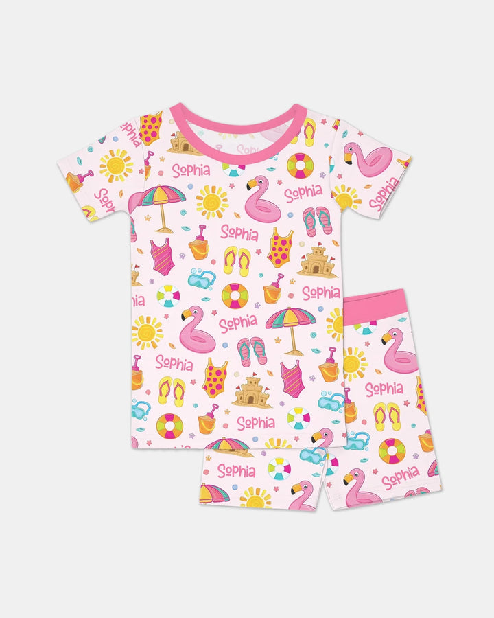 Custom Name Summer is Fun Bamboo Two Piece Short Sleeve Shorts Pajama Set