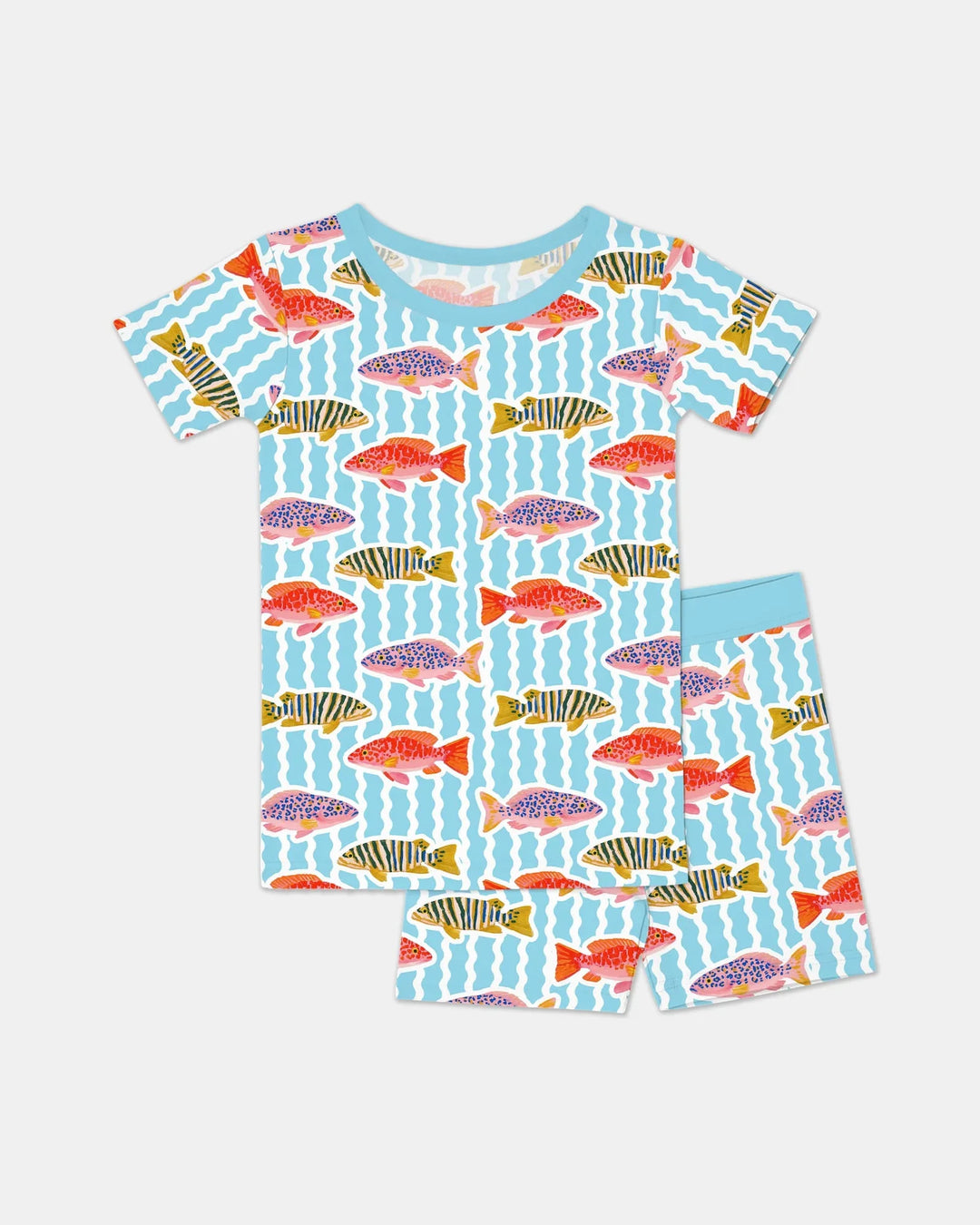 Preppy Fish Crew Bamboo Two Piece Short Sleeve Shorts Pajama Set