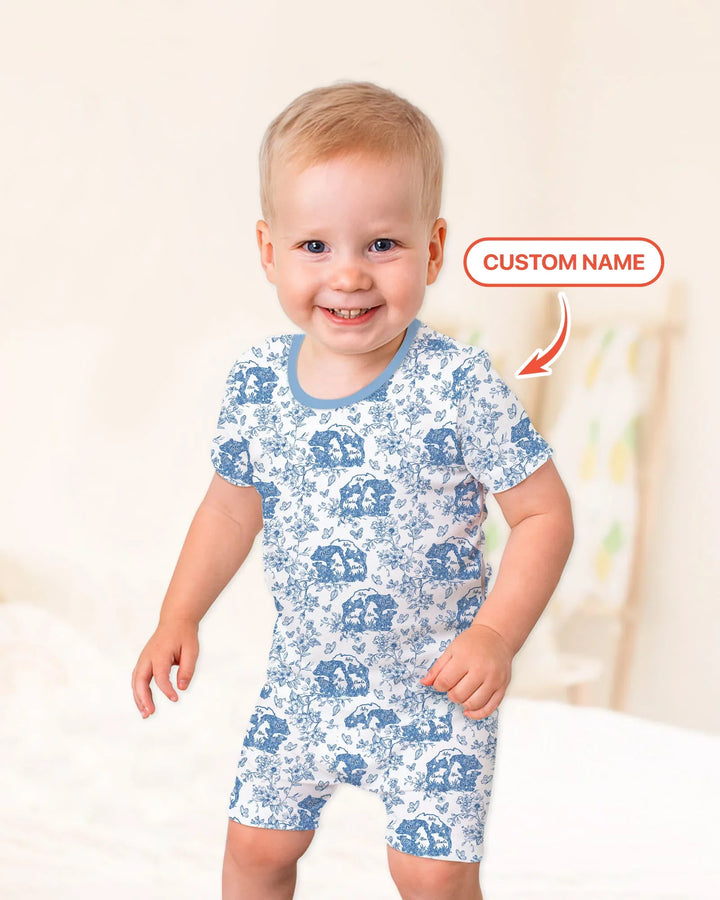 Custom Name Mama Bear Toile Bamboo Two Piece Short Sleeve Shorts Pajama Set