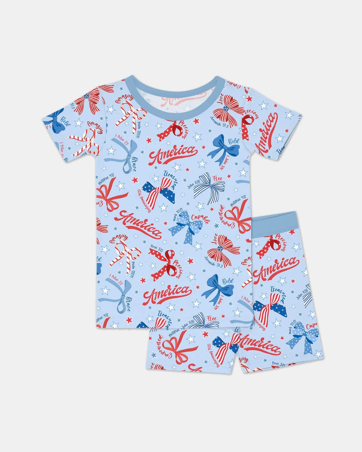 Girly Patriotic Bamboo Two Piece Short Sleeve Shorts Pajama Set