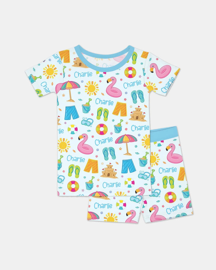 Custom Name Summer is Fun Bamboo Two Piece Short Sleeve Shorts Pajama Set