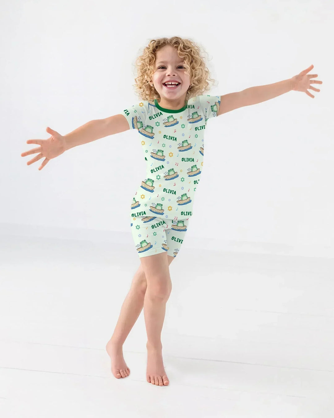 Frogs Here, Frogs There Passover Custom Name Bamboo Two Piece Short Sleeve Shorts Pajama Set