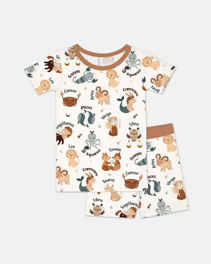 Cute Kids Horoscope Bamboo Two Piece Short Sleeve Shorts Pajama Set