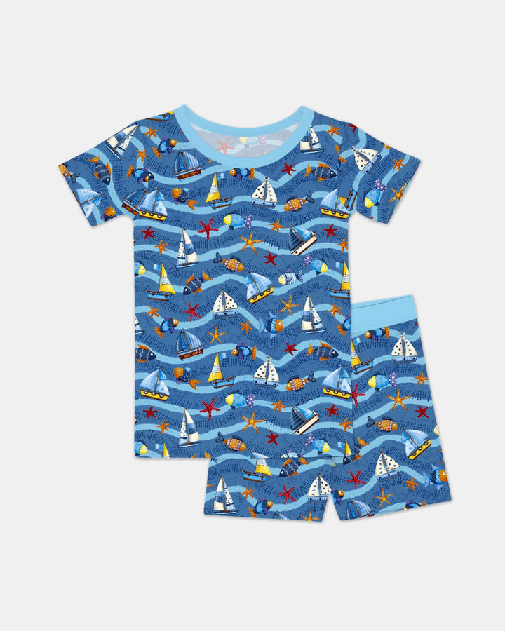 Blue Sail La Vie Family Matching Bamboo Two Piece Short Sleeve Shorts Pajama Set