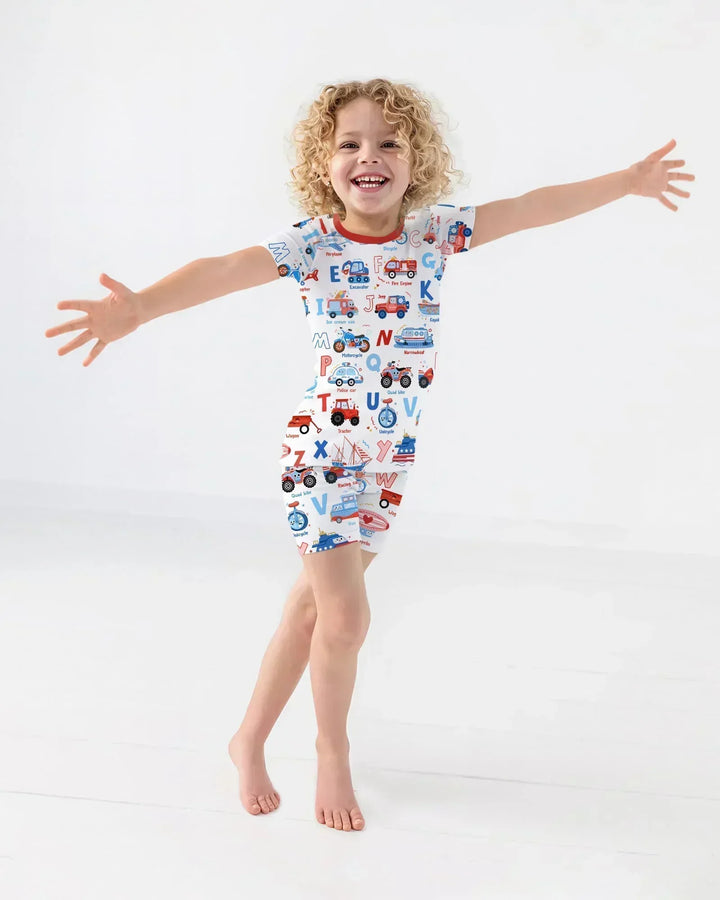 Patriotic Construction Bamboo Two Piece Short Sleeve Shorts Pajama Set