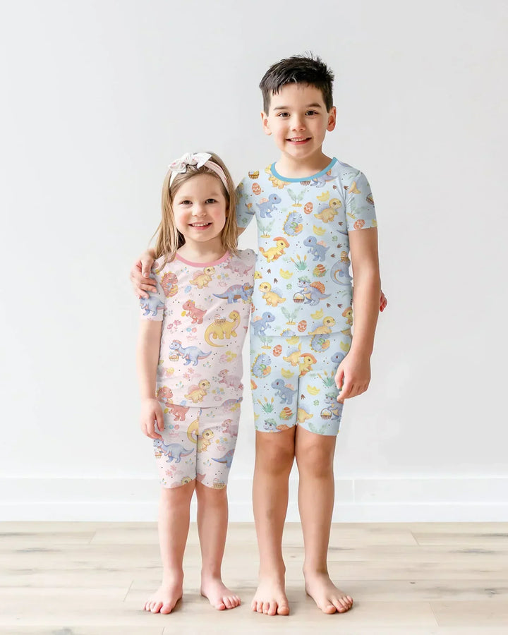 Dino Easter Bamboo Two Piece Short Sleeve Shorts Pajama Set
