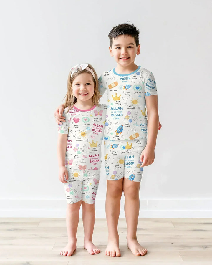 "Allah Is So Much Bigger Than..." Family Matching Bamboo Two Piece Short Sleeve Shorts Pajama Set