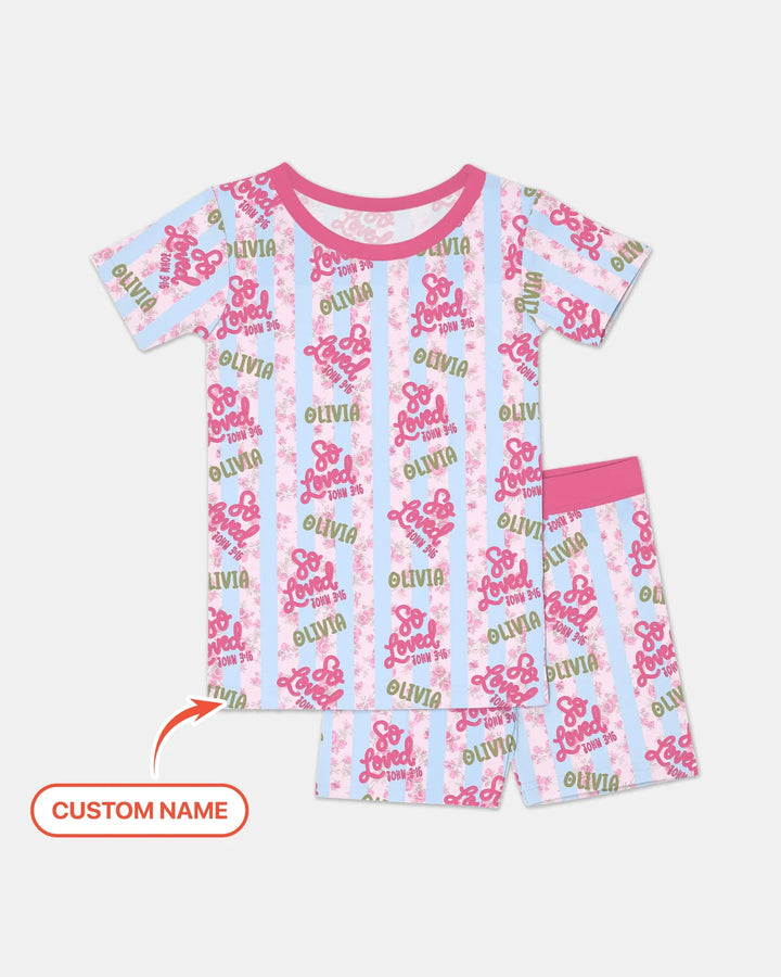So Loved Custom Name  Bamboo Two Piece Short Sleeve Shorts Pajama Set