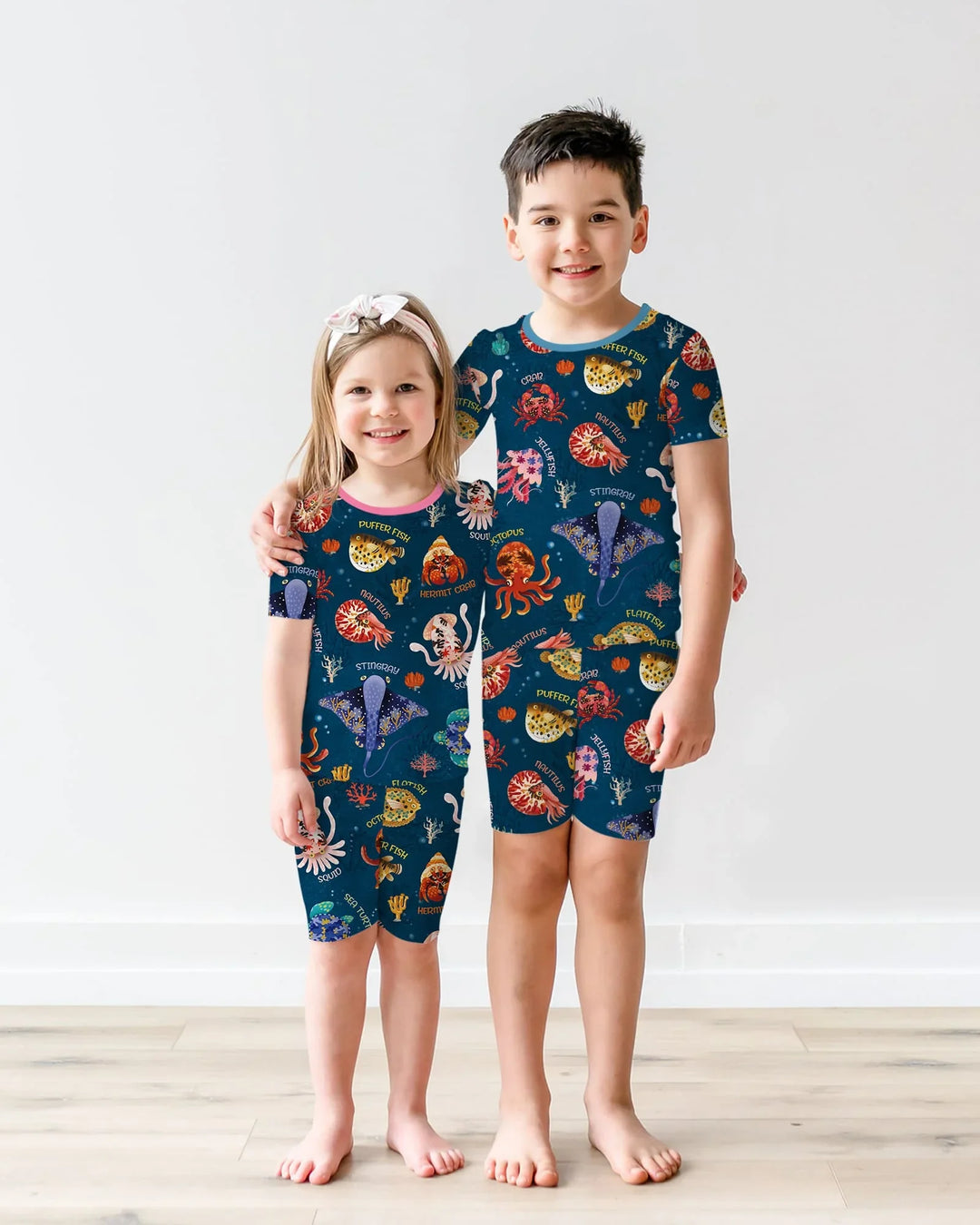 Deep Blue Wonders Bamboo Two Piece Short Sleeve Shorts Pajama Set