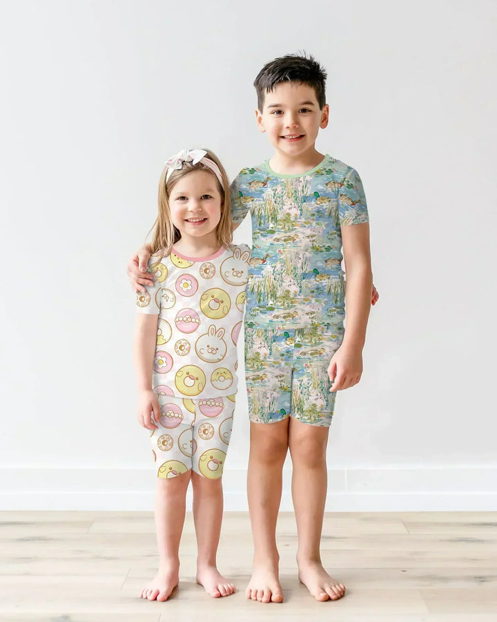 Easter Donuts Bamboo Two Piece Short Sleeve Shorts Pajama Set