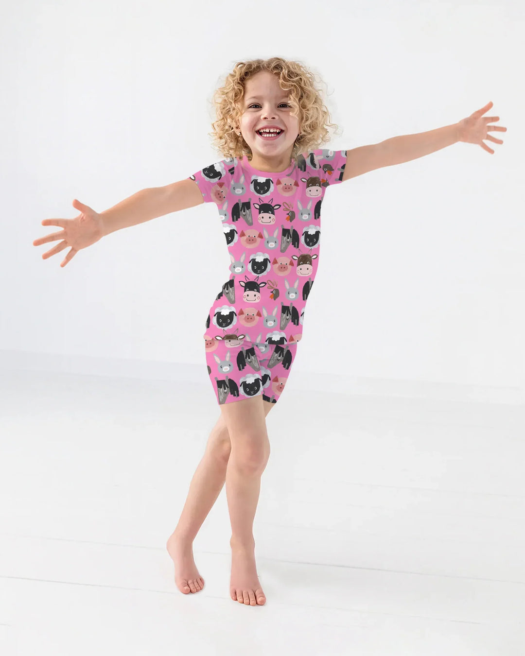 Farm Friends Family Matching Bamboo Two Piece Short Sleeve Shorts Pajama Set