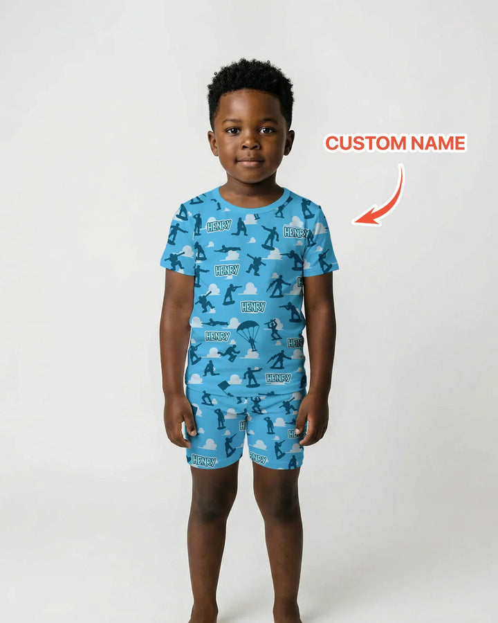 Army Men Memorial Day Bamboo Two Piece Short Sleeve Shorts Pajama Set