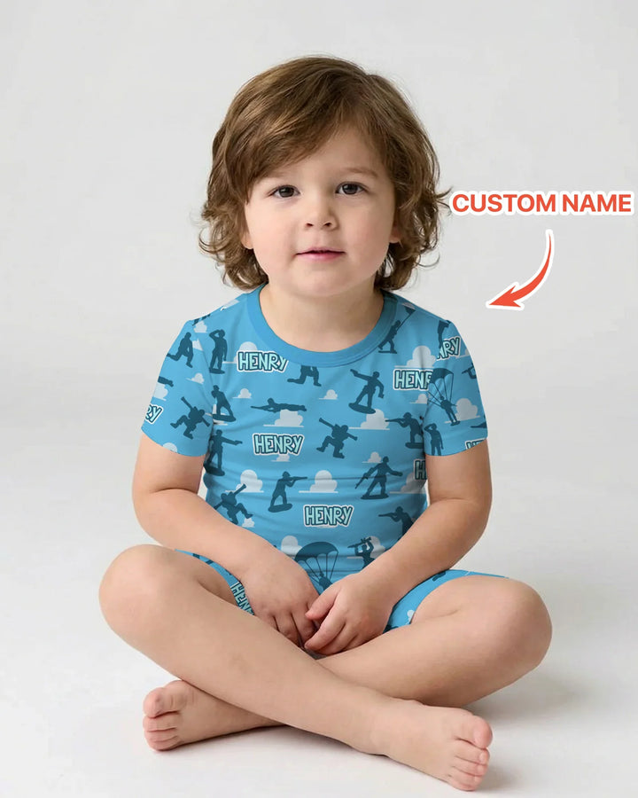 Army Men Memorial Day Bamboo Two Piece Short Sleeve Shorts Pajama Set