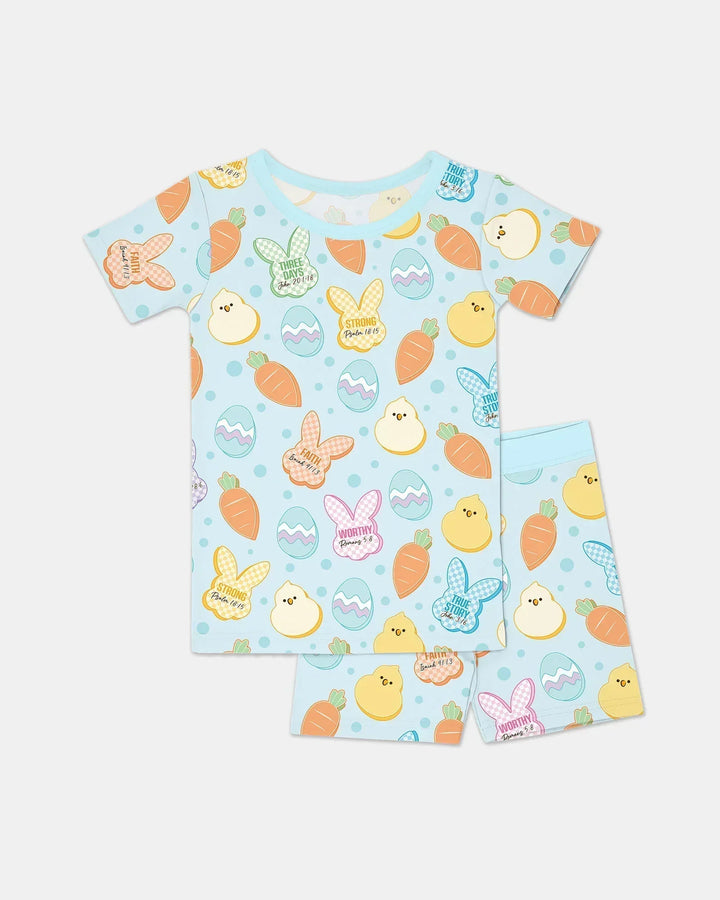 Easter Christian Bunny Bamboo Two Piece Short Sleeve Shorts Pajama Set