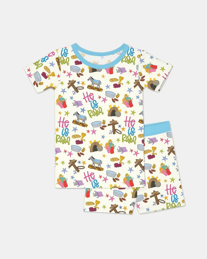 Bible Story Easter Family Matching Bamboo Two Piece Short Sleeve Shorts Pajama Set