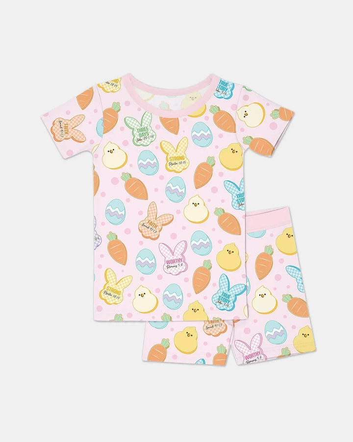 Easter Christian Bunny Bamboo Two Piece Short Sleeve Shorts Pajama Set