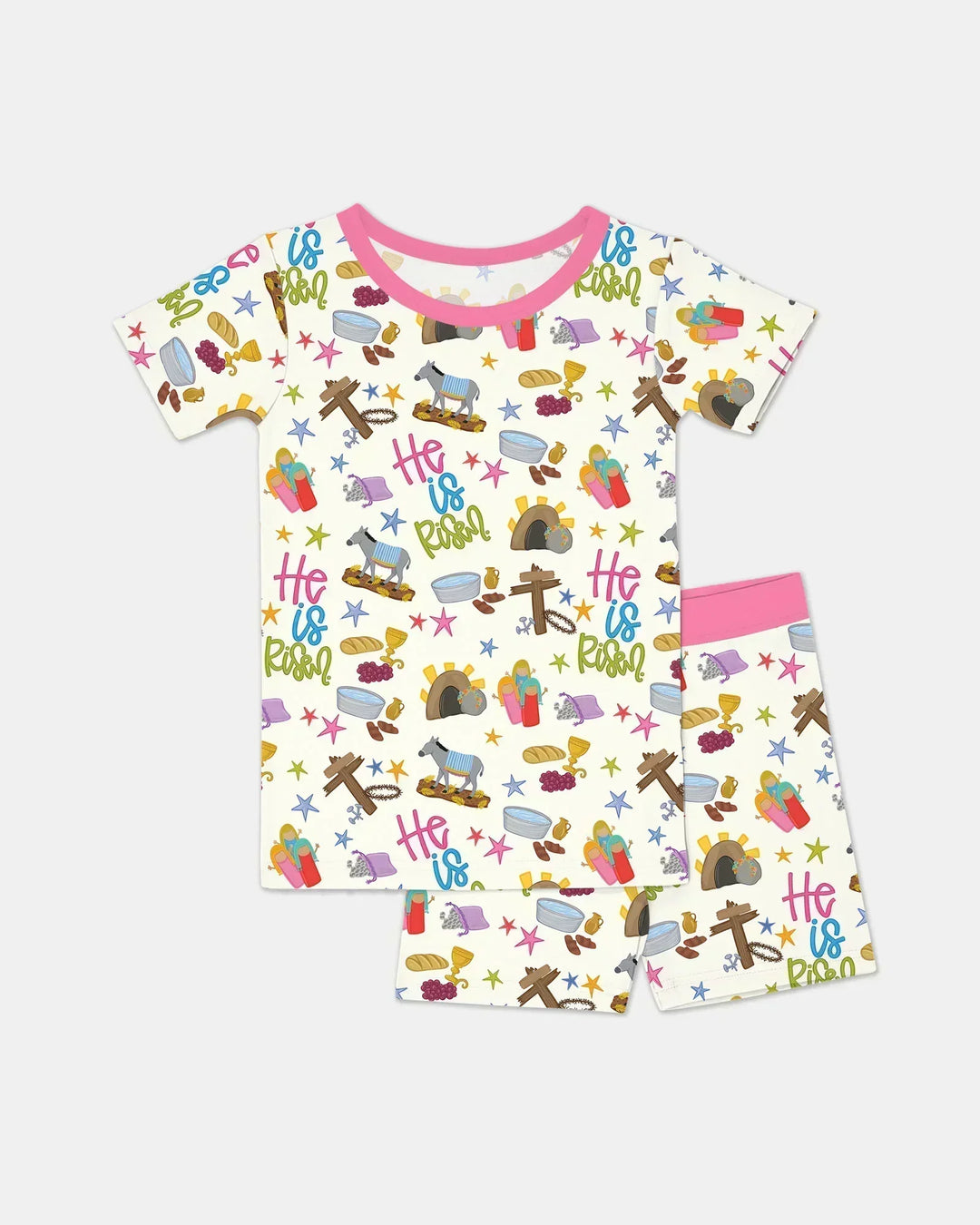 Bible Story Easter Family Matching Bamboo Two Piece Short Sleeve Shorts Pajama Set