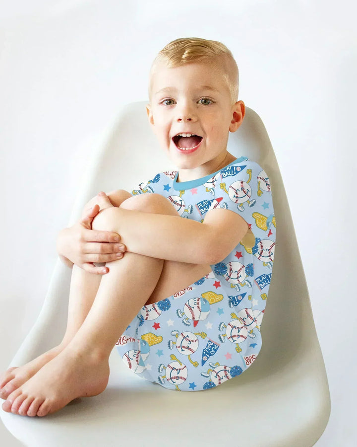 Baseball Crew Bamboo Two Piece Short Sleeve Shorts Pajama Set