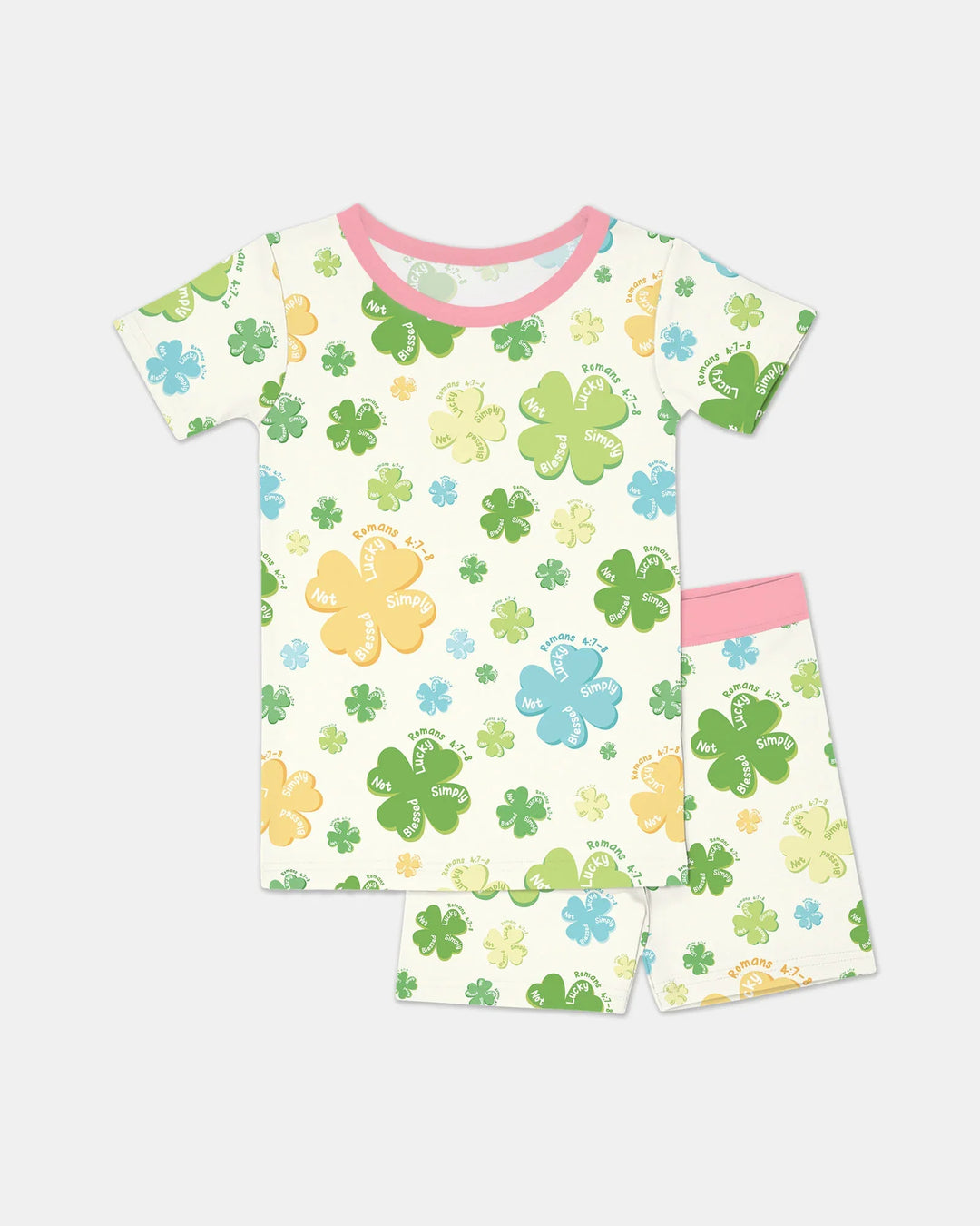 Shamrocks Print St. Patrick's Day Bamboo Two Piece Short Sleeve Shorts Pajama Set