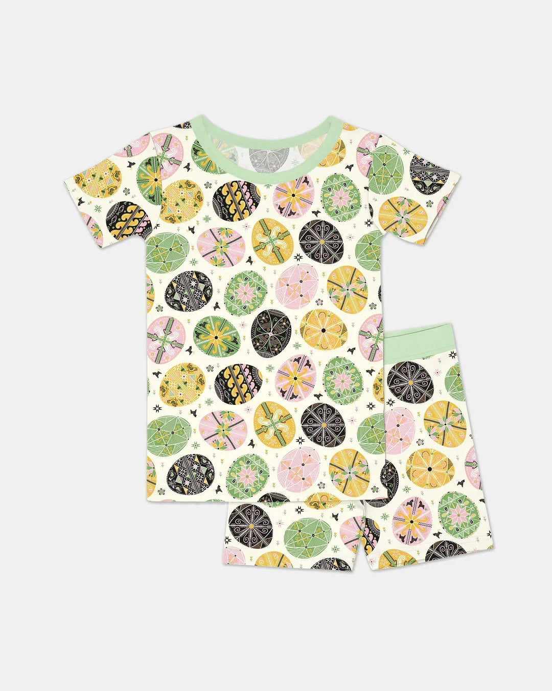 Pysanky Eggs Family Matching Bamboo Two Piece Short Sleeve Shorts Pajama Set