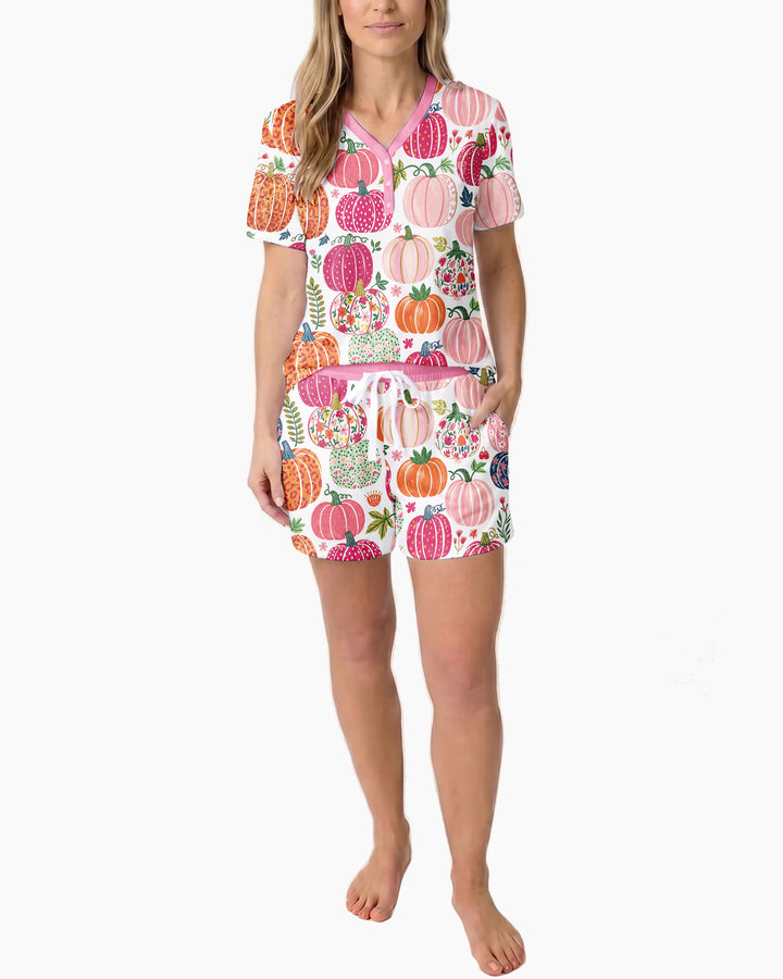 Pumpkin Patch Party Bamboo Women Short Sleeve Short Pajama Set