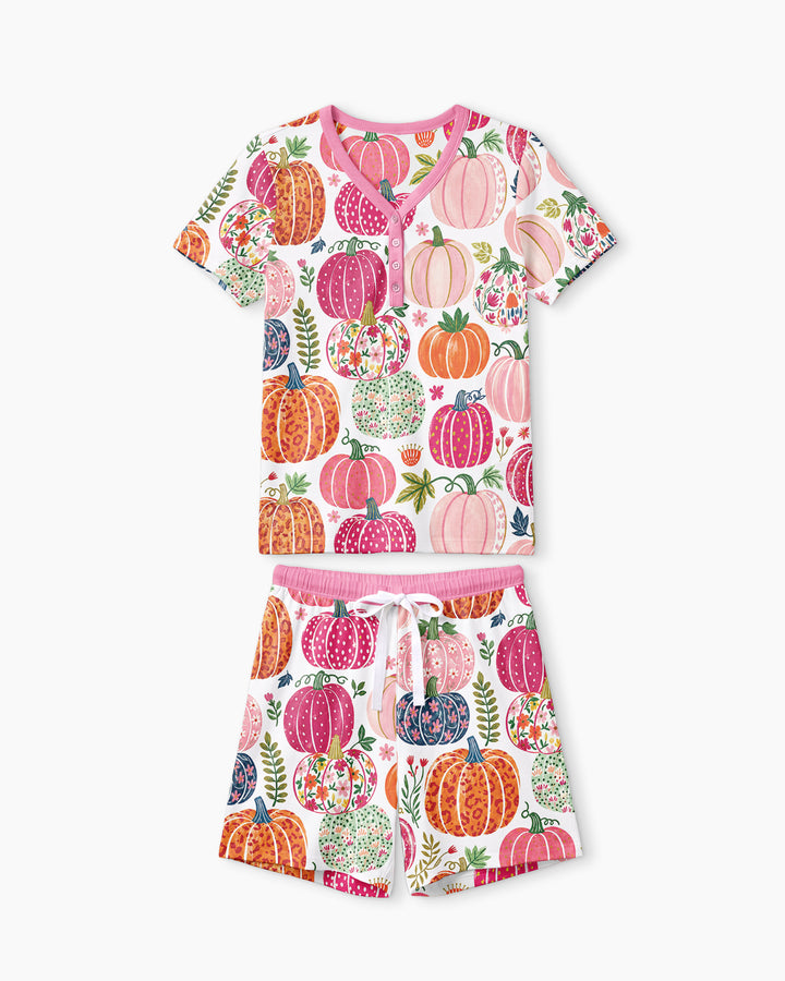 Pumpkin Patch Party Bamboo Women Short Sleeve Short Pajama Set