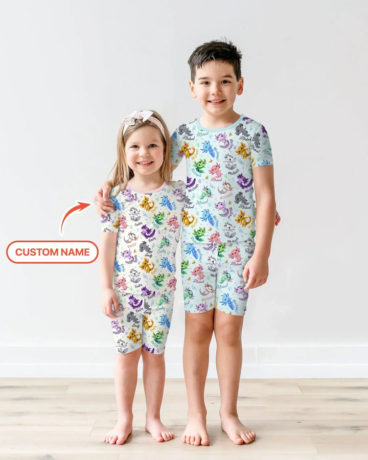 I Love You Axolotl Custom Name Bamboo Two Piece Short Sleeve Shorts Pajama Set