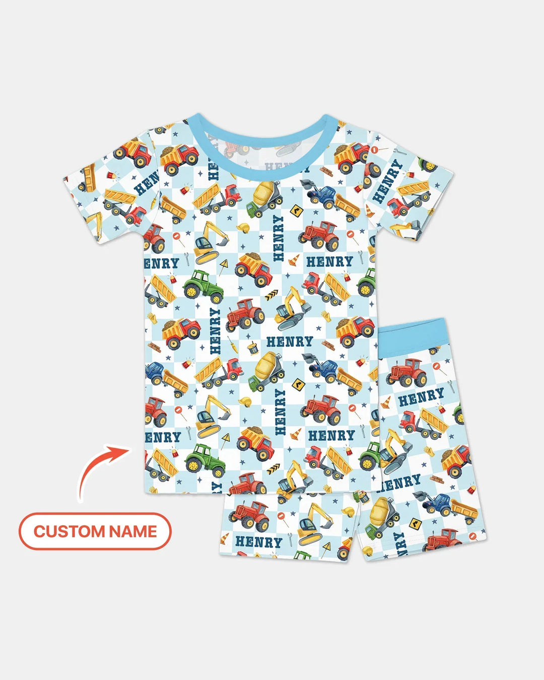 Under Construction Custom Name Bamboo Two Piece Short Sleeve Shorts Pajama Set