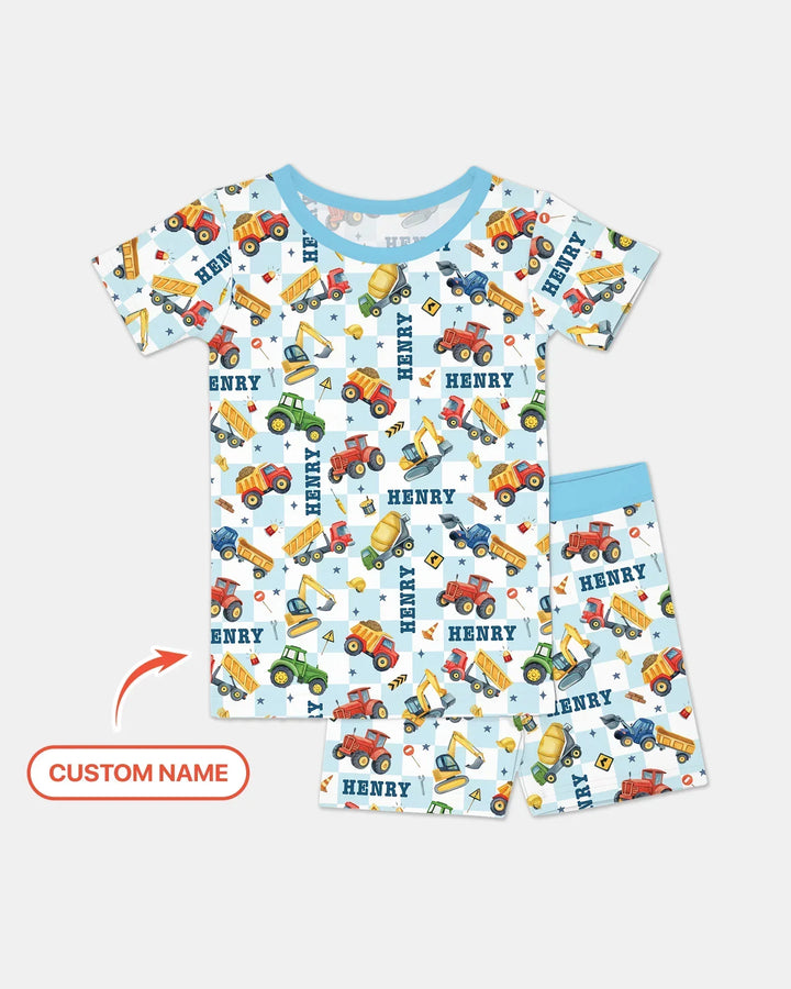 Under Construction Custom Name Bamboo Two Piece Short Sleeve Shorts Pajama Set