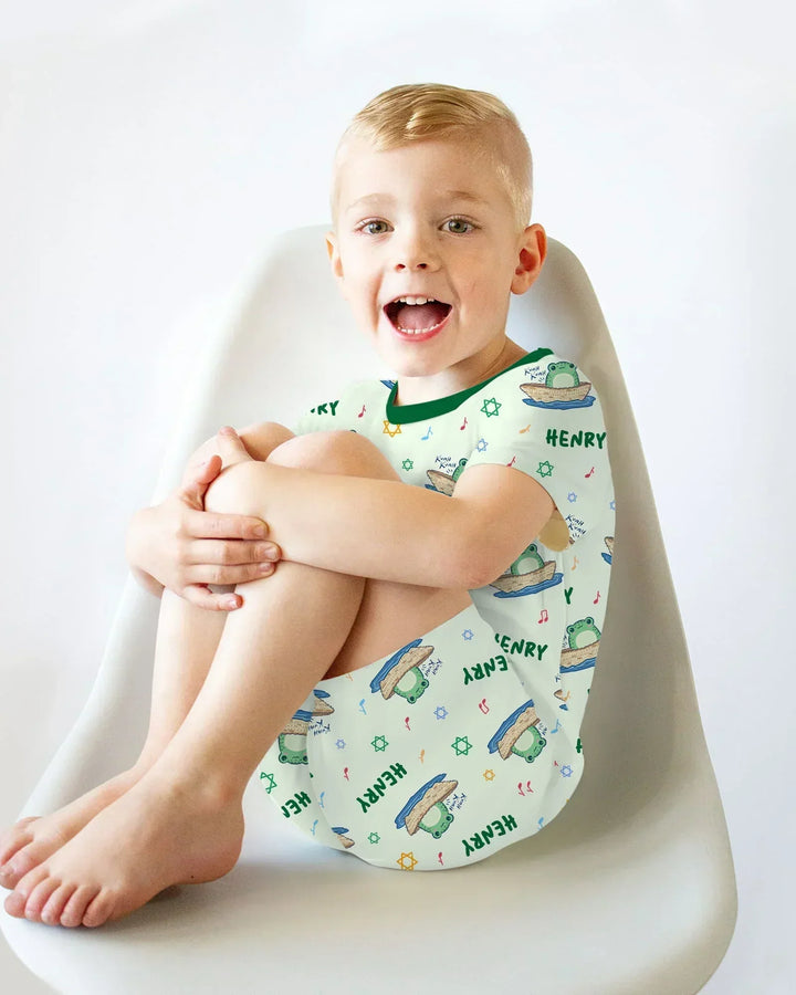 Frogs Here, Frogs There Passover Custom Name Bamboo Two Piece Short Sleeve Shorts Pajama Set