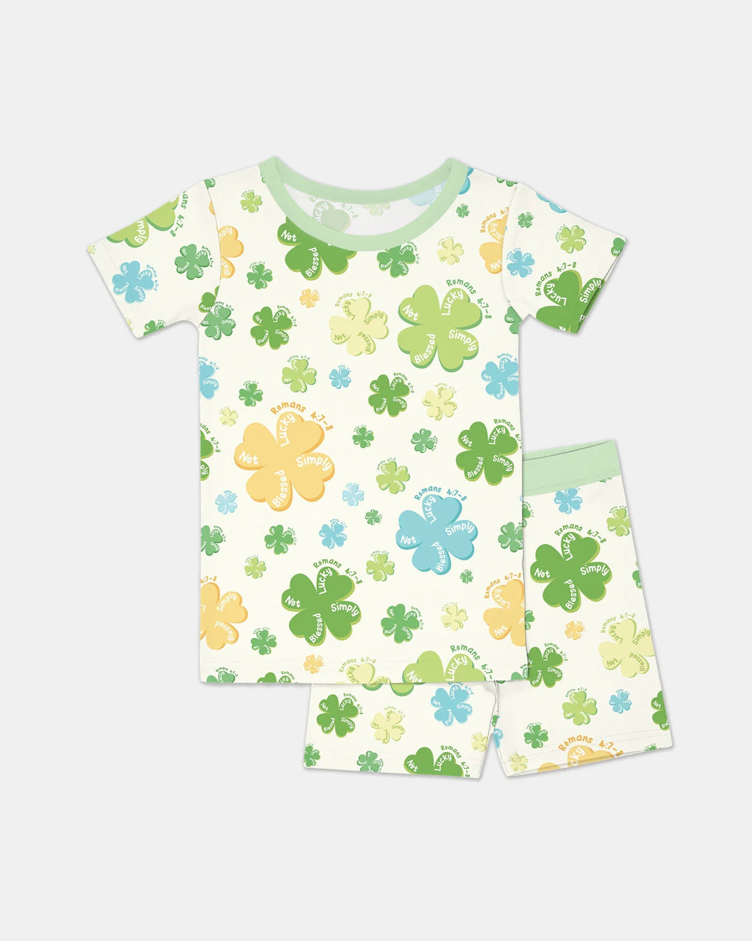 Shamrocks Print St. Patrick's Day Bamboo Two Piece Short Sleeve Shorts Pajama Set