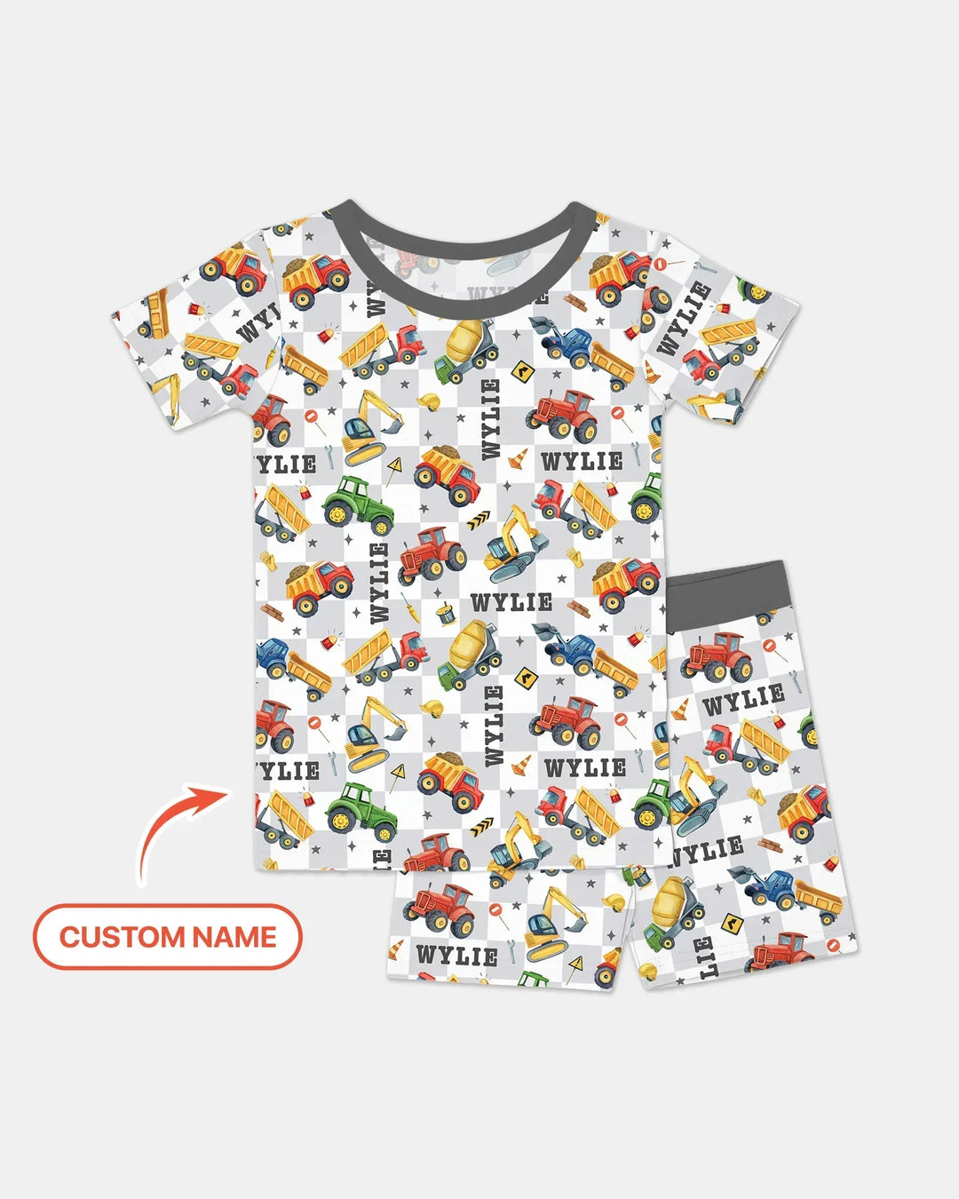 Under Construction Custom Name Bamboo Two Piece Short Sleeve Shorts Pajama Set