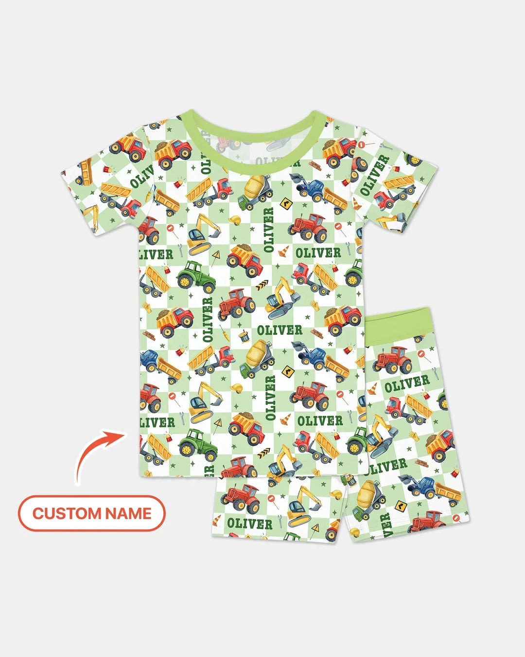 Under Construction Custom Name Bamboo Two Piece Short Sleeve Shorts Pajama Set