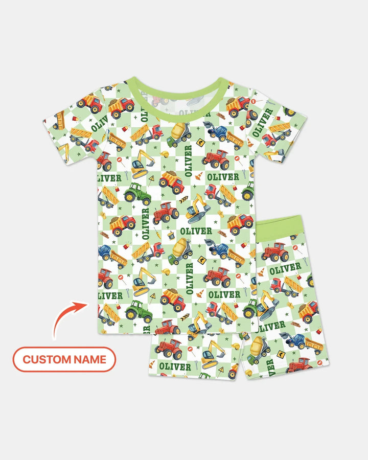 Under Construction Custom Name Bamboo Two Piece Short Sleeve Shorts Pajama Set