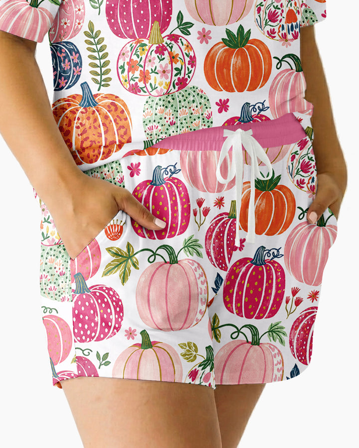 Pumpkin Patch Party Bamboo Women Short Sleeve Short Pajama Set