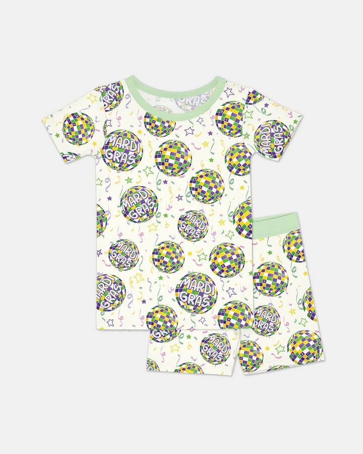Mardi Gras Disco Ball Bamboo Two Piece Short Sleeve Shorts Pajama Set