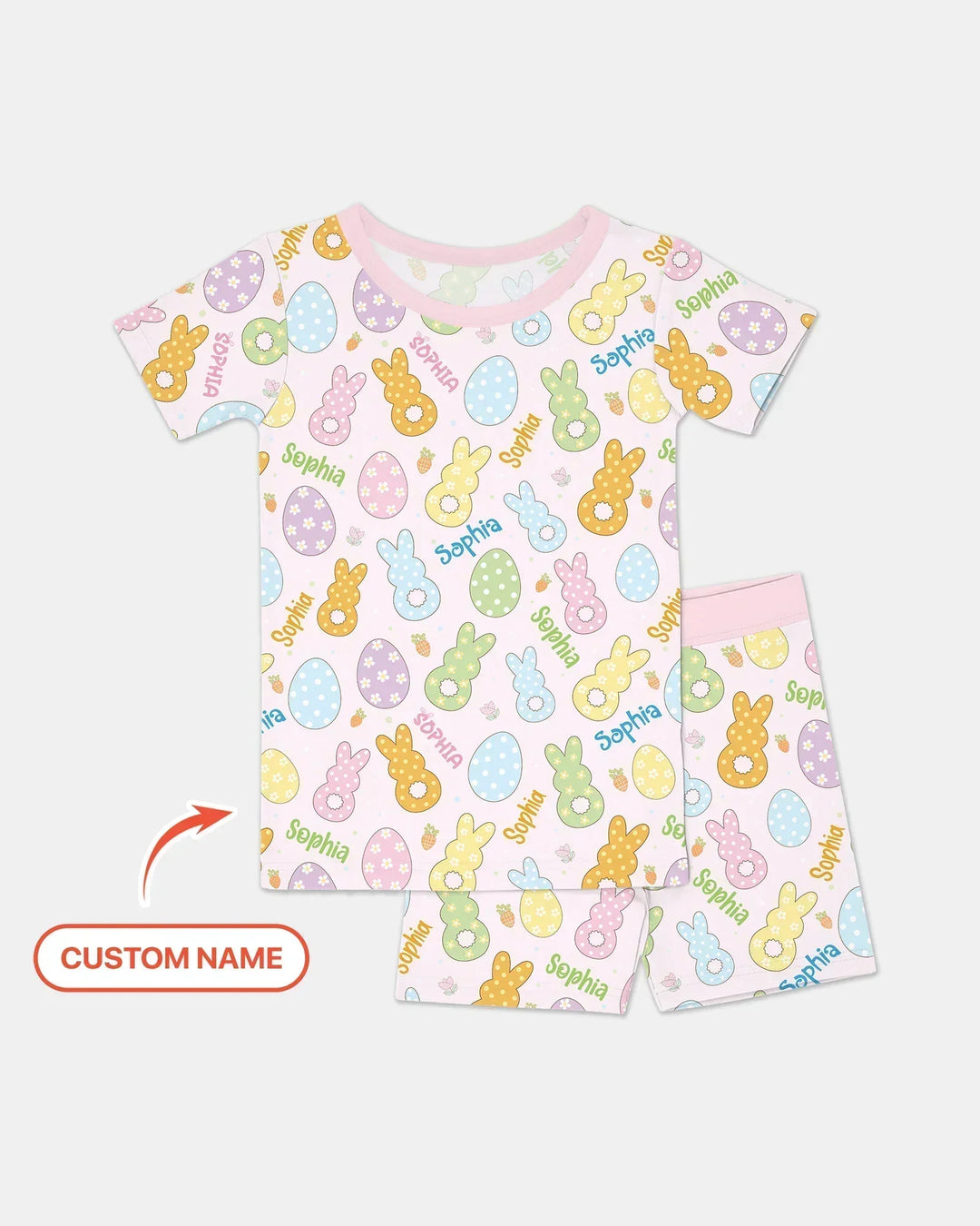Custom Name Spring Pastel Easter Bamboo Two Piece Short Sleeve Shorts Pajama Set