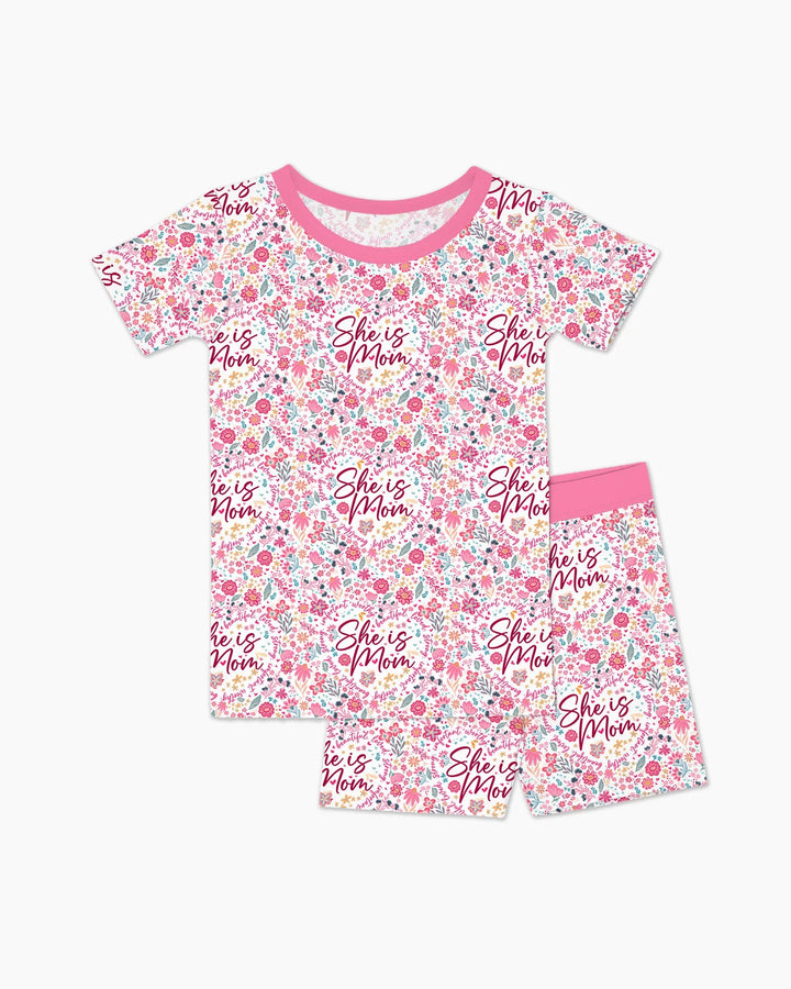 She Is Mom Floral Bamboo Two Piece Short Sleeve Shorts Pajama Set