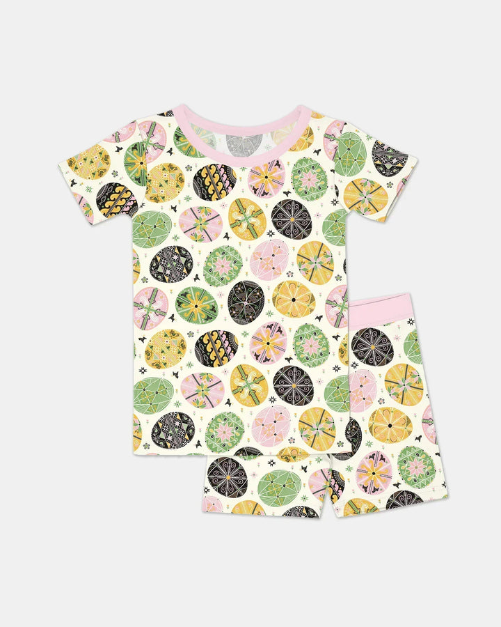 Pysanky Eggs Family Matching Bamboo Two Piece Short Sleeve Shorts Pajama Set