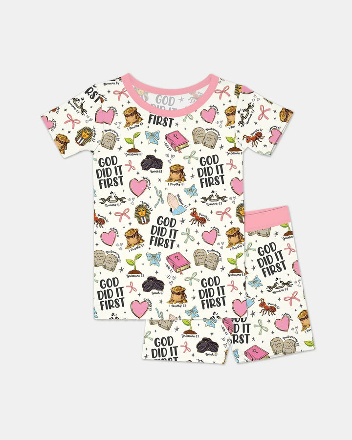 God Did It First Bamboo Two Piece Short Sleeve Shorts Pajama Set